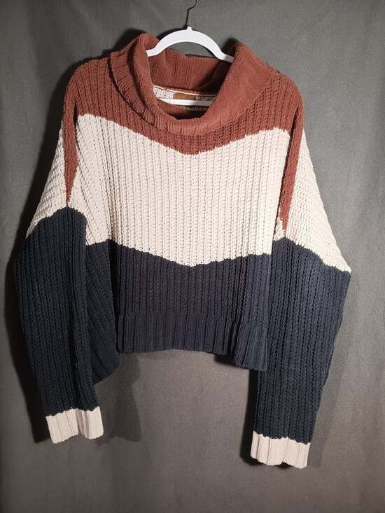 POL Sweaters - POL Chenille Colorblock Oversized Turtleneck Sweater Rust Navy Ivory Size Medium